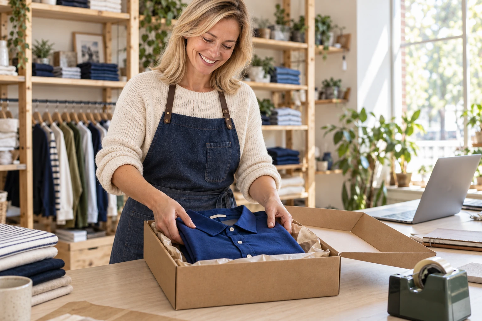 A retailer preparing an order for a customer.